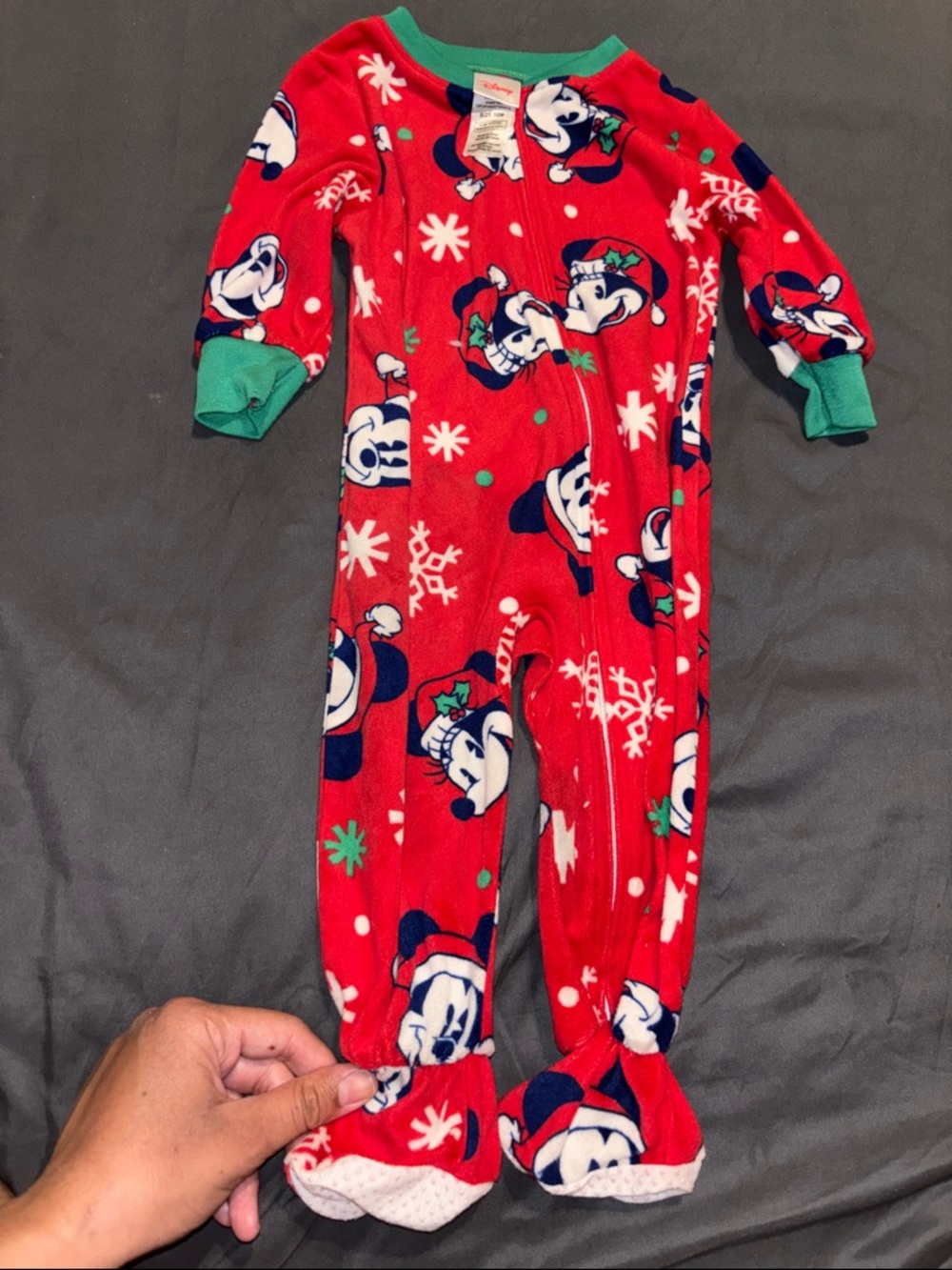 Disney Red & Green Mickey Mouse Holiday Footed One-Piece